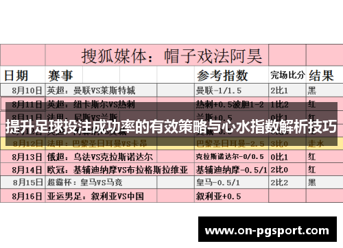 提升足球投注成功率的有效策略与心水指数解析技巧